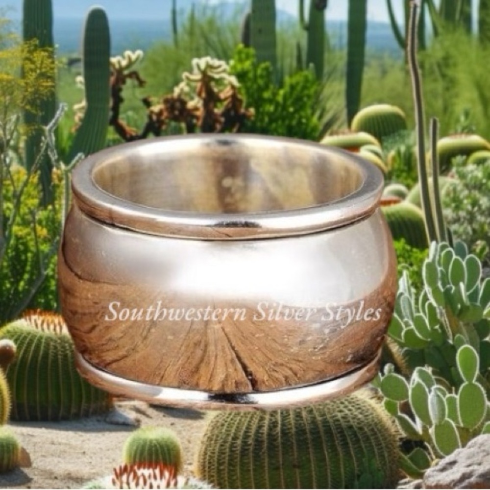 Southwestern Boho Chic .925 Sterling Silver Plated Size 13 Smooth Fit Dome Ring